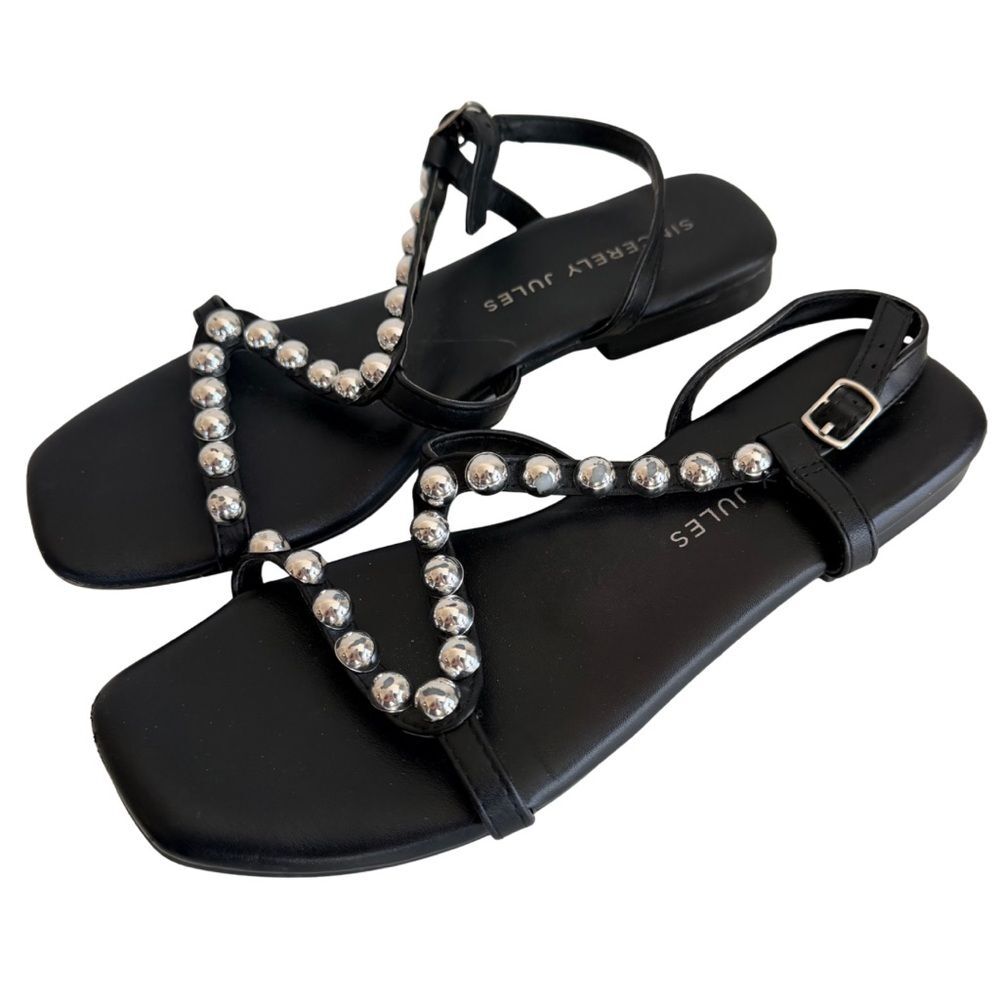 Sincerely Jules Black Studded Strappy Sandals Womens 8 Buckle
